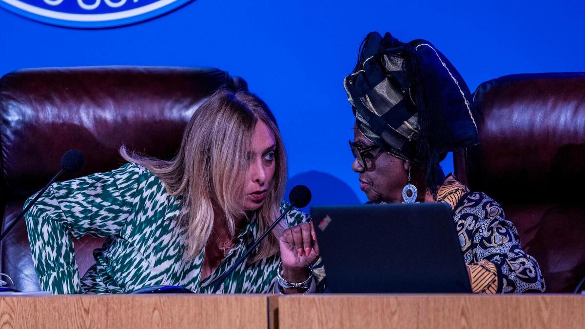Members of the Miami-Dade County School Board Vice Chair Monica Colucci (left) and Dorothy Bendross-Mindingall, talked during a meeting, in Miami, Florida, on Wednesday March 19, 2025. Members of the Miami-Dade County School Board Vice Chair Monica Colucci (left) and Dorothy Bendross-Mindingall, talked during a meeting, in Miami, Florida, on Wednesday March 19, 2025.