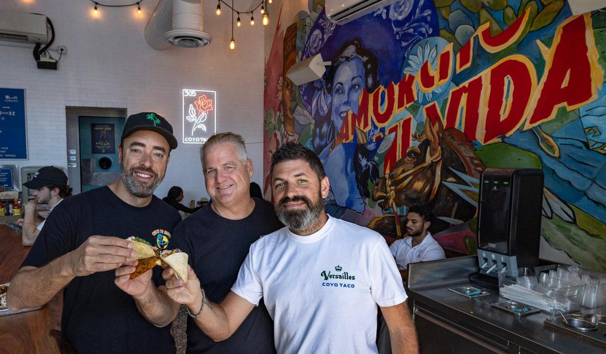 Coyo Taco co-founders and owners Sven Vogtland, chef Scott Linquist and Alan Drummond at the original Coyo Taco in Wynwood, which first opened in 2015.