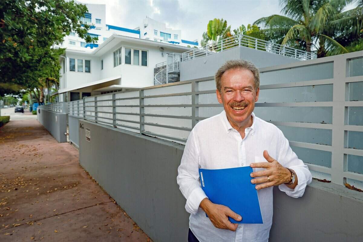 Antonio Lopez, a community activist and neighborhood leader, visits the property at 7605 Collins Avenue, Miami Beach, on Friday, June 26, 2026. The city-owned property could be transformed into a marine science center under a proposal supported by residents and advanced by the Miami Beach City Commission.