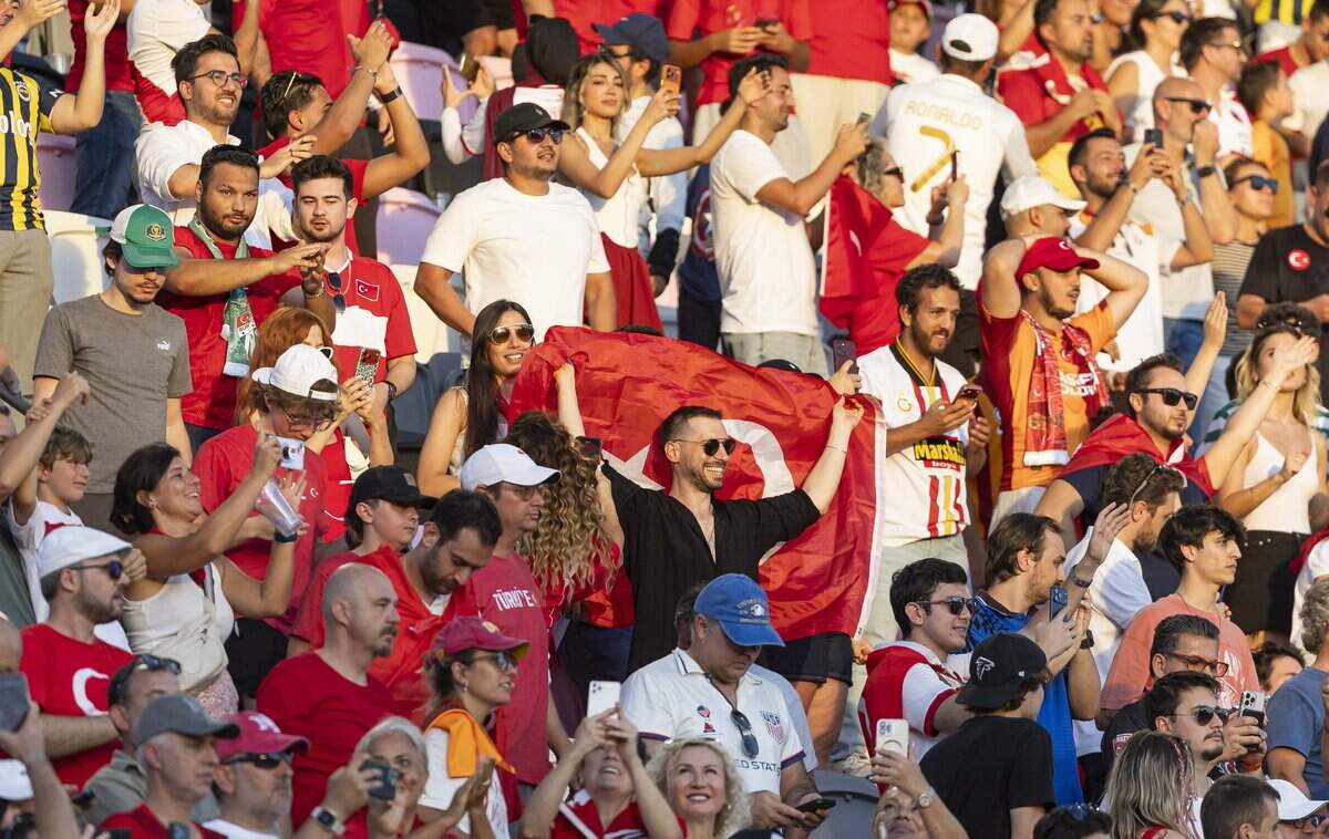 Turkey fans cheer for their team after they defeated Venezuela in their friendly soccer match at Chase Stadium on Saturday, June 6, 2026, in Fort Lauderdale, Fla.