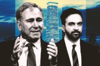 Citadel's Ken Griffin and Mayor of New York City Zohran Mamdani with a rendering of Citadel HQ mixed-use tower in Miami’s Brickell neighborhood