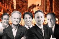 Andrew Mirmelli, The Davis Companies’ Jonathan Davis, ROK Acquisitions’ Sergio Rok, Jamestown’s Matt Bronfman and Art Falcone with the Miami Worldcenter retail plaza and Apple store at 100 Northeast Eighth Street