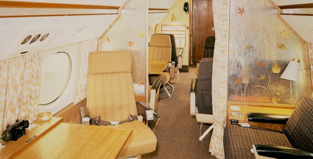 Archival image from the 1960s of the interior of Walt Disney's Grumman Gulfstream I company plane. (Courtesy of D23)