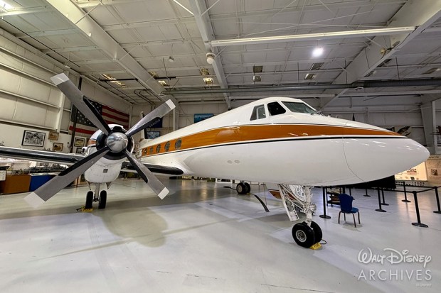 Walt Disney's Grumman Gulfstream I company plane at the Palm Springs Air Museum. (Courtesy of Walt Disney Archives)