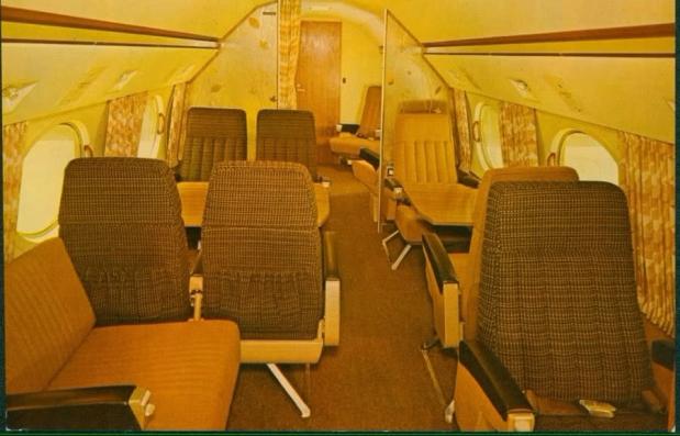 Archival image from the 1960s of the interior of Walt Disney's Grumman Gulfstream I company plane. (Courtesy of D23)