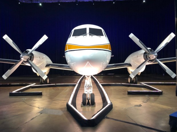 Walt Disney's Grumman Gulfstream I company plane on display during the D23 Expo at the Anaheim Convention Center. (Photo by Brady MacDonald, Orange County Register/SCNG)