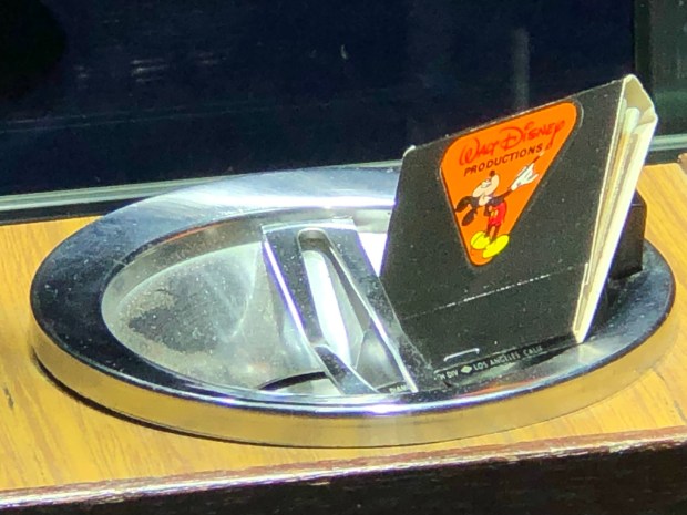 A display of Walt Disney's ashtray on his Grumman Gulfstream I company plane during the D23 Expo at the Anaheim Convention Center. (Photo by Brady MacDonald, Orange County Register/SCNG)