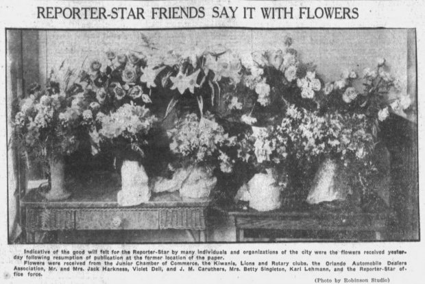 The Reporter-Star prints on its front page a photo of all the flowers it received from its admirers after it ended its corporate relationship with the Sentinel. Could the two newspapers every reconcile? (Orlando Sentinel File)