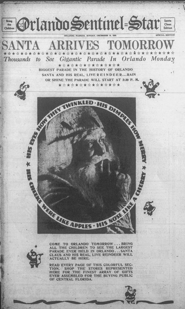 To help create business for advertisers and boost readership, Martin Andersen and the Sentinel started the "Santa Claus Parade" in December 1935. The Sentinel billed it as "the biggest parade in the history of Orlando." (Orlando Sentinel File)