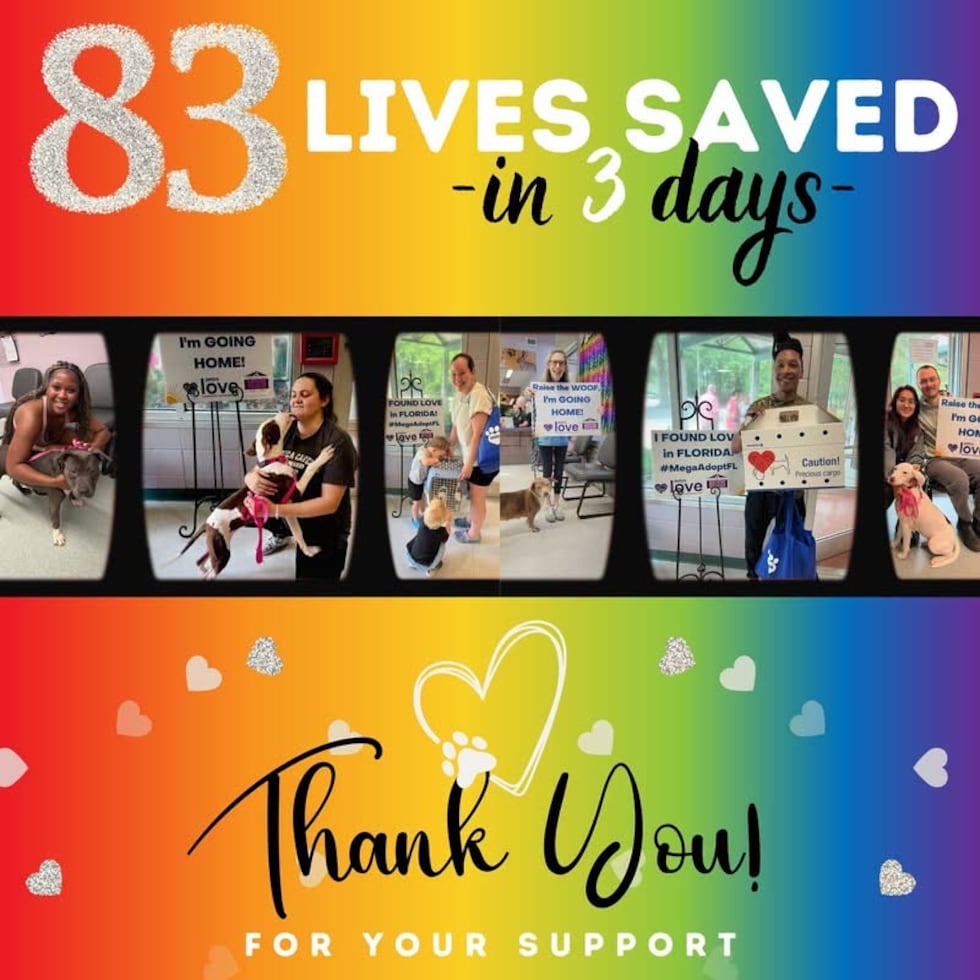 There were 83 pets adopted from the Tallahassee Animal Service Center in just three days as...