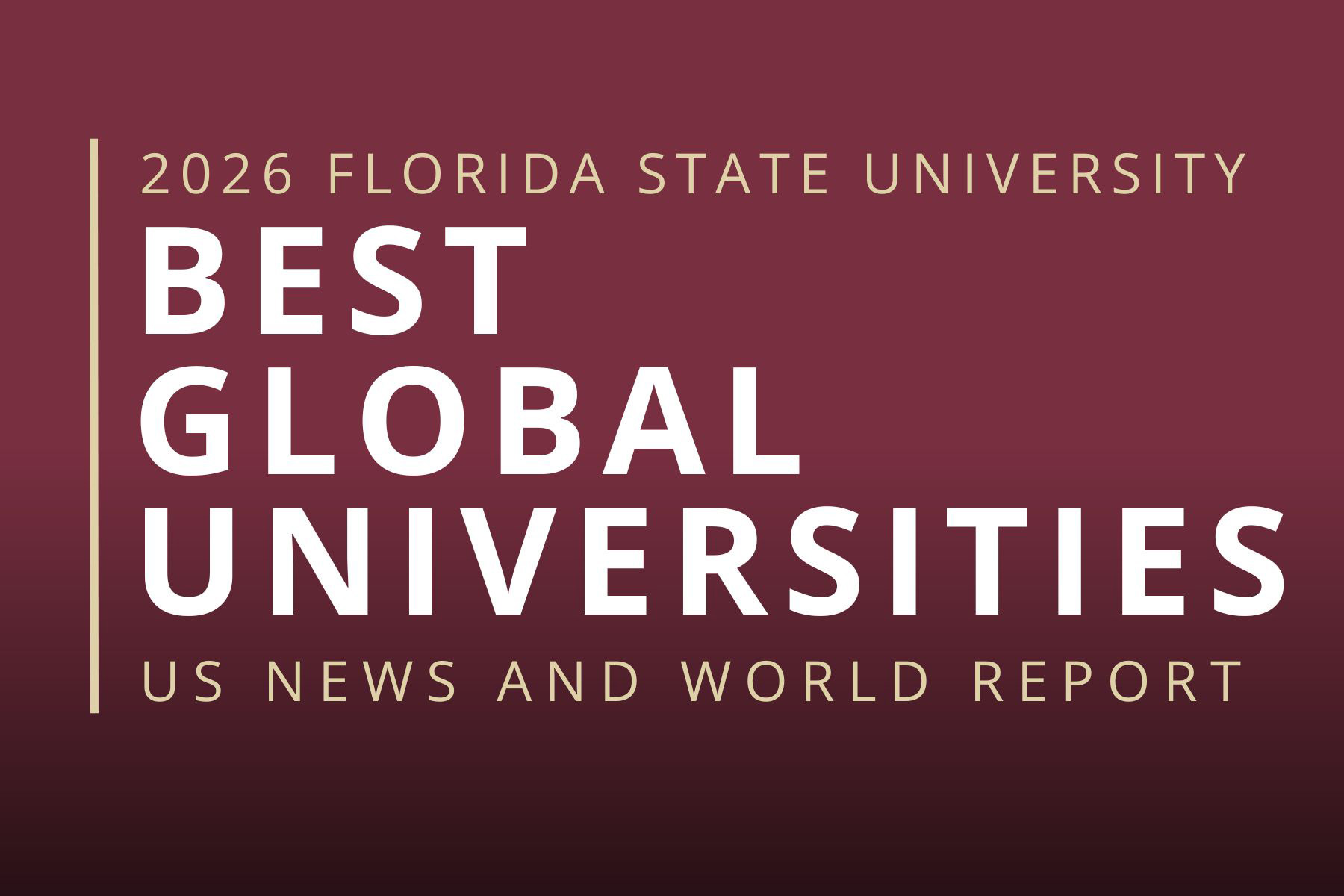 Graphic on a garnet background says BEST GLOBAL UNIVERSITIES.