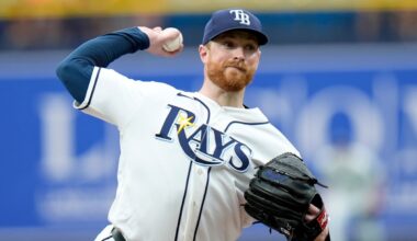 Tampa Bay Rays pitcher Drew Rasmussen delivers to the Boston Red Sox during the first inning of a baseball game Wednesday, June 10, 2026, in St. Petersburg, Fla. (AP Photo/Chris O'Meara)