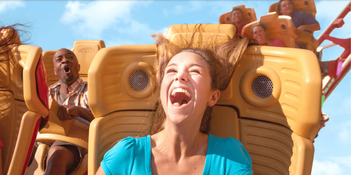 guests ride Rip Ride Rockit Roller Coaster in Universal Orlando