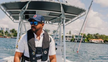 Miami Beach Police Officer Sergeant Javier Fernandez aboard his boat in Biscayne Bay.