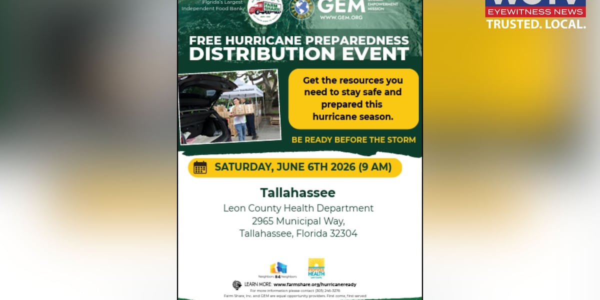 Free Hurricane Preparedness Distribution event happening Saturday in Tallahassee