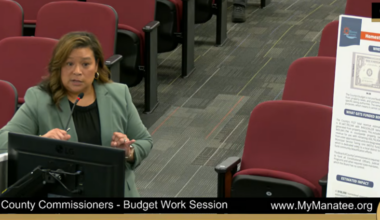 Screenshot of Manatee County's budget work session on June 8, 2026