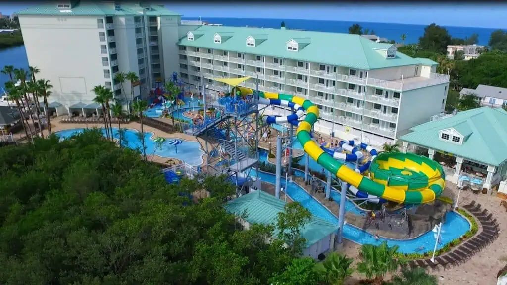 Aerial view of a small water park - a top destination for day trips from St. Petersburg. 