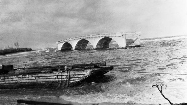The bridge at Baker's Haulover Inlet, where storm surge reached six feet, was destroyed by the 1926 Hurricane. (Courtesy Memory Florida)