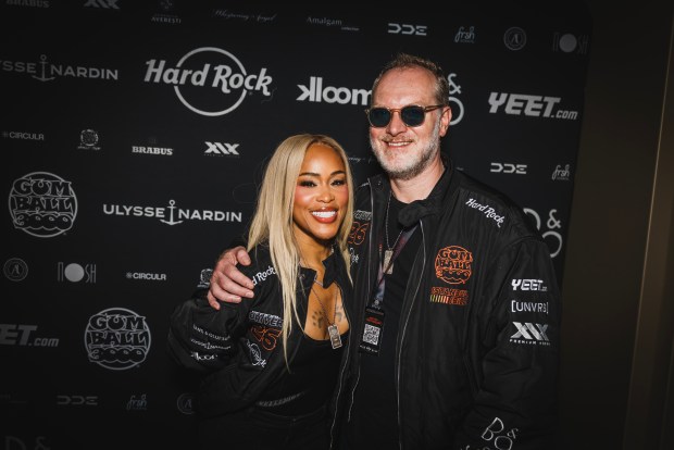 Rapper/actor Eve and husband Maximillion Cooper, the founder of Gumball 3000. The couple - known as "Mr. & Mrs. Gumball 3000" - will be driving together at the supercar rally that starts at Seminole Hard Rock Hotel & Casino Hollywood on Friday, June 5 before ending in Mexico City on June 10. (Gumball 3000/Courtesy)