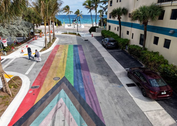 A rainbow street art mural remains visible on Wednesday, Feb. 11, 2026 on Sebastian Street near Fort Lauderdale. (Mike Stocker/South Florida Sun Sentinel)