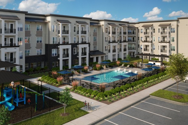 The amenity package includes an integrated clubhouse with a fitness center, a pool and barbecue area and a tot lot. (Rendering by FK Architecture)