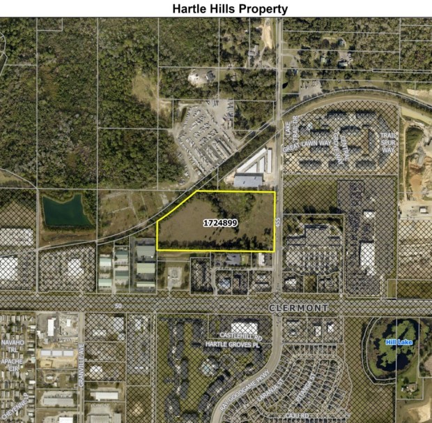 The proposed 212-unit Hartle Hills Apartments are set to rise west of County Road 455 and north of State Road 50 in unincorporated Clermont. (Courtesy of Lake County Property Appraiser)