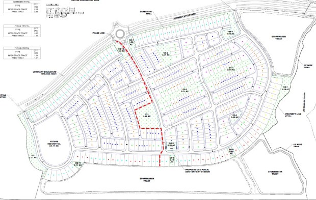 The proposed Specific Parcel Master Plan for Lake Nona's Neighborhood 8 calls for 76% of the homesites to be bungalow-style with rear-alley access. The plan also reserves a 4.11-acre tract on the east end of the neighborhood for future residential development. (Site plan courtesy of Tavistock Development Co.)
