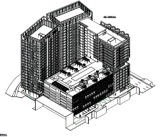 The 2022 building was designed as three connected towers with...