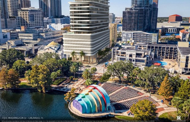 The hotel pool deck would overlook Lake Eola Park. (Rendering by Kobe Karp Architecture)