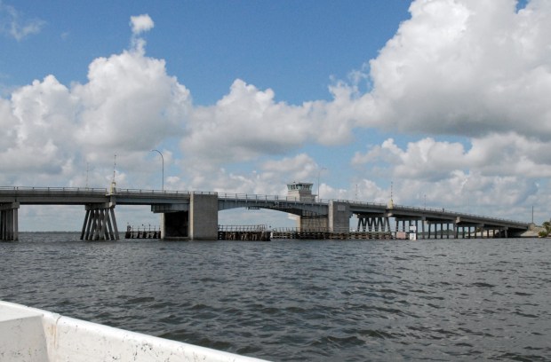 The Roy D. Bridges Jr. Bridge seen in this September 2012 file photo connects NASA Kennedy Space Center to Cape Canaveral Space Force Station. (Courtesy/NASA)