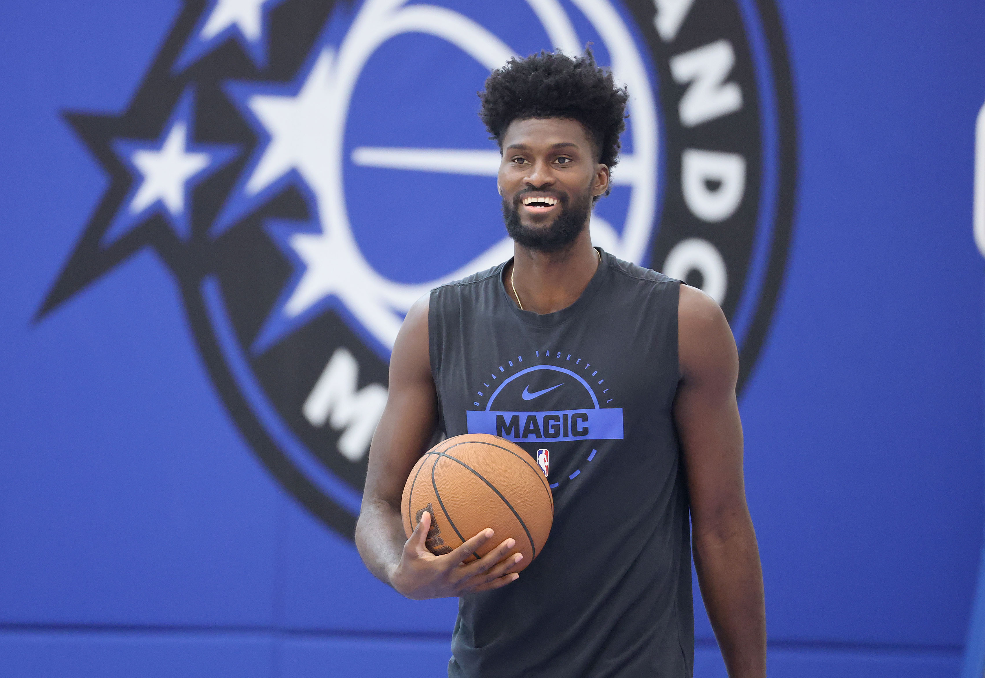 Orlando Magic forward Jonathan Isaac is pictured before a press...