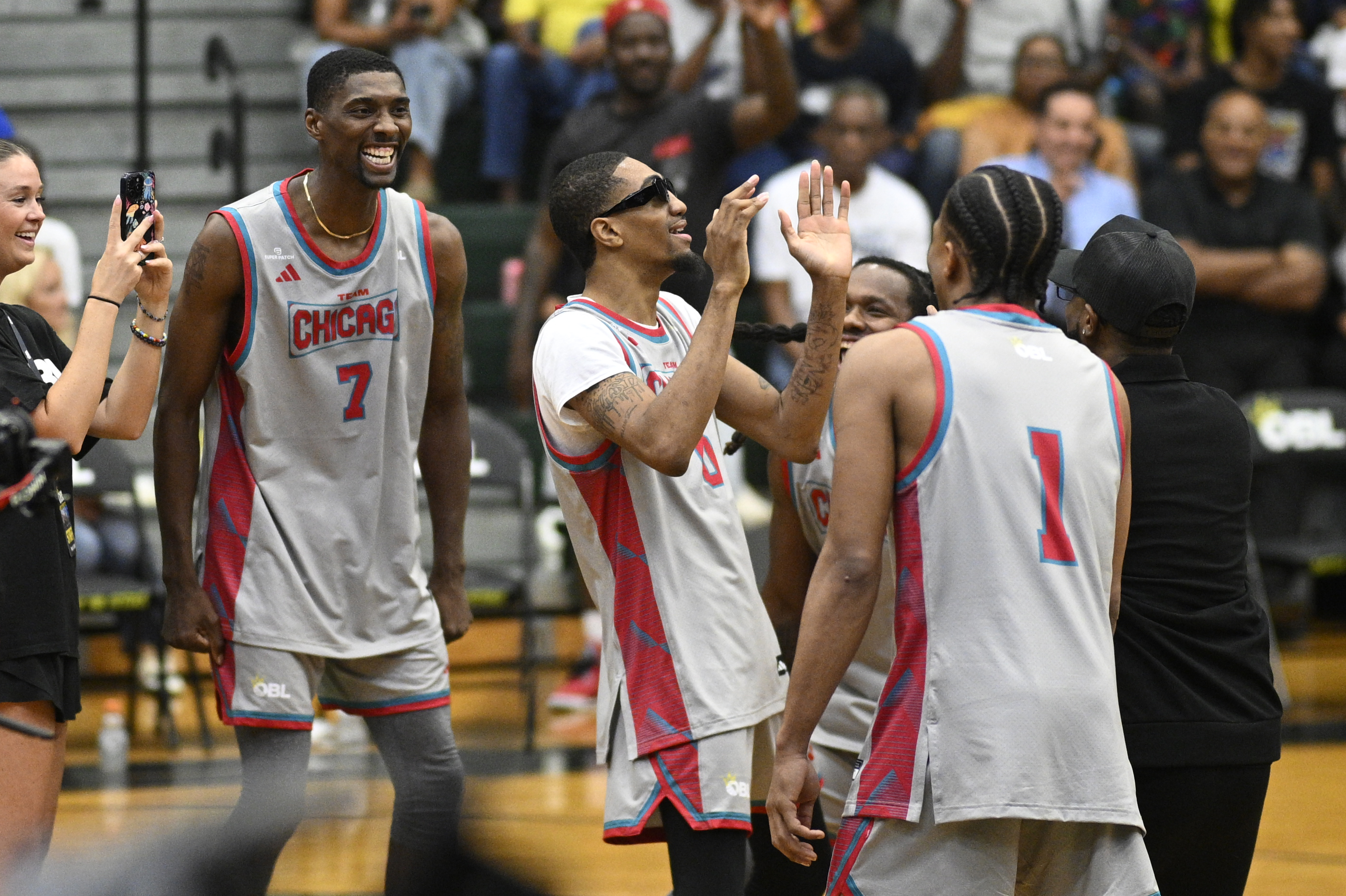 Team Chicagoâs Brandon âSaucegodâ Daughtry, center, celebrates his win against...