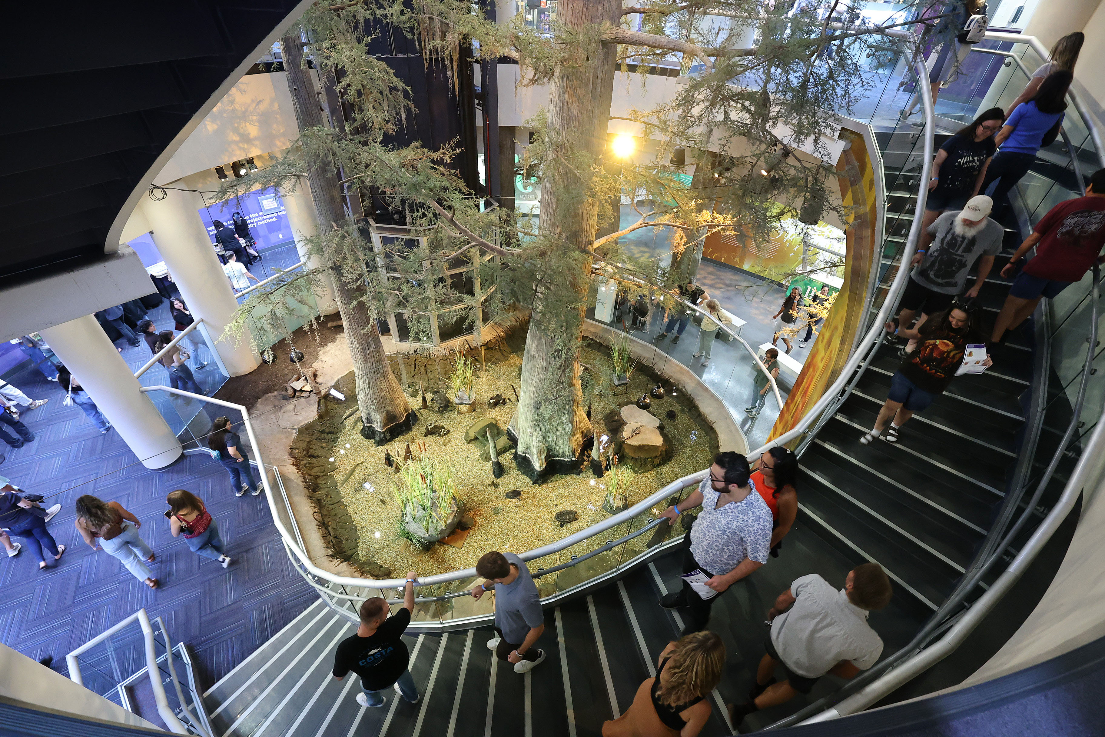 Guests walk to the bottom level during Orlando Science Centerâs...