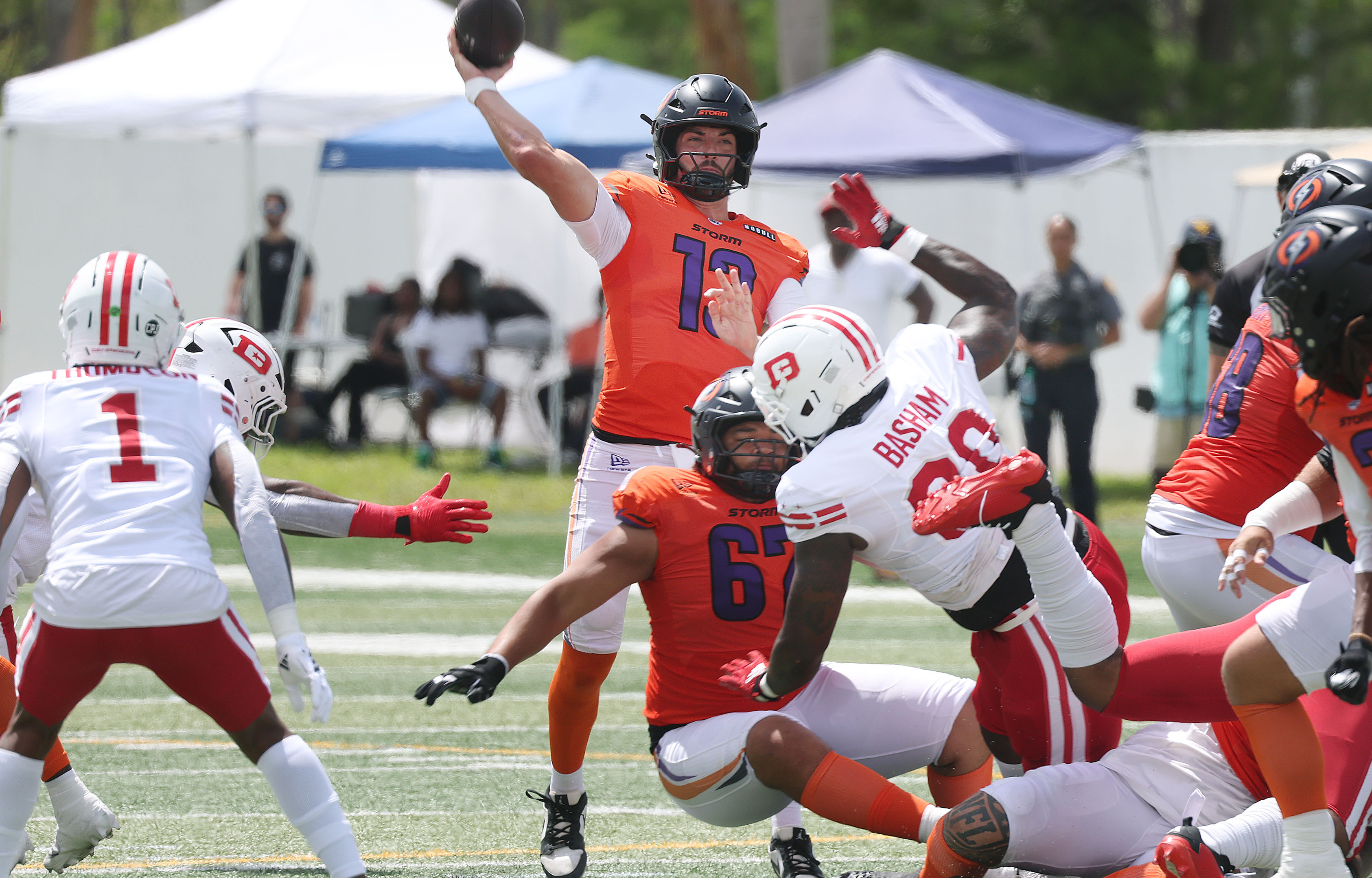 Storm quarterback Jack Plummer (13) throws during the Orlando Storm...