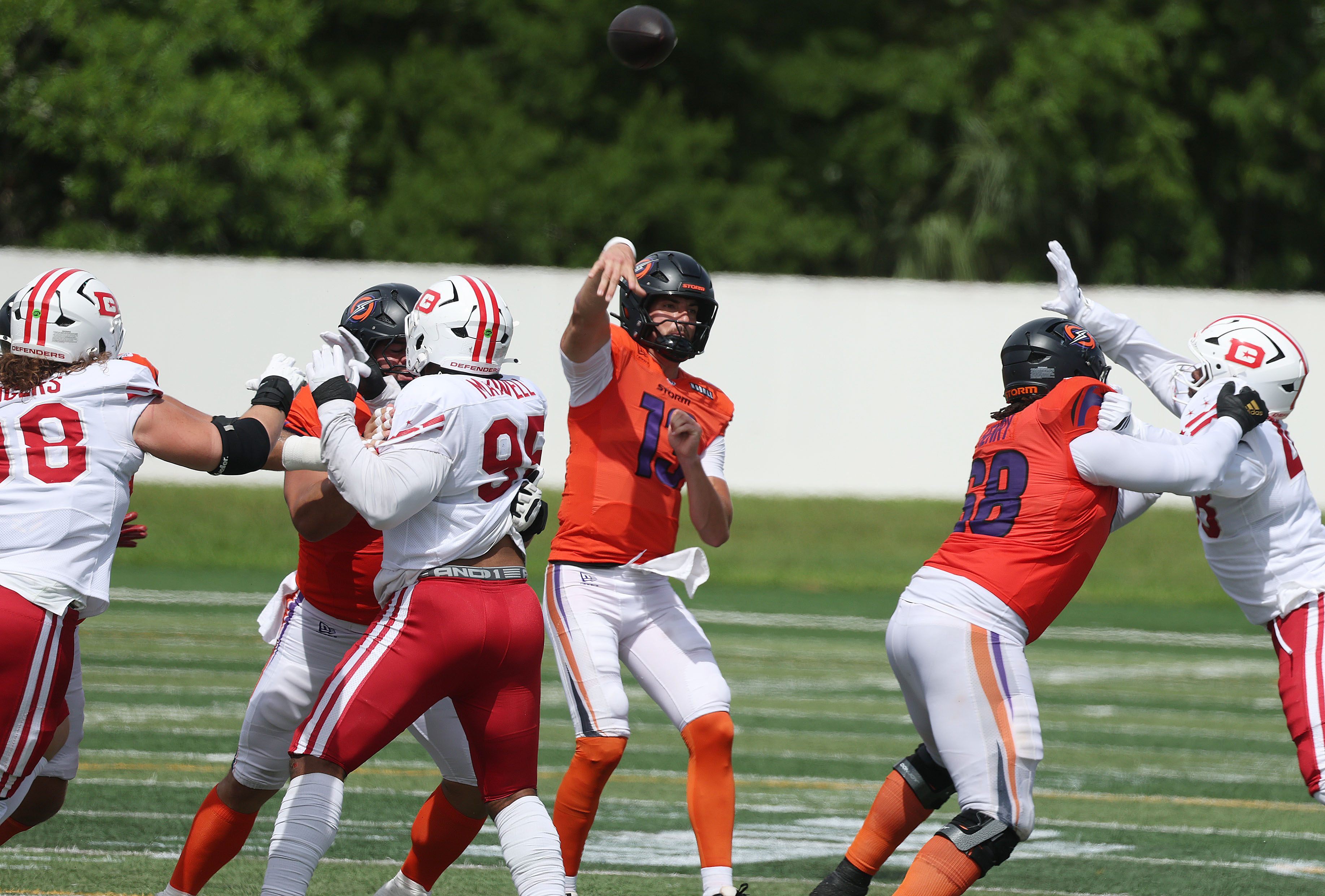 Storm quarterback Jack Plummer (13) throws during the Orlando Storm...