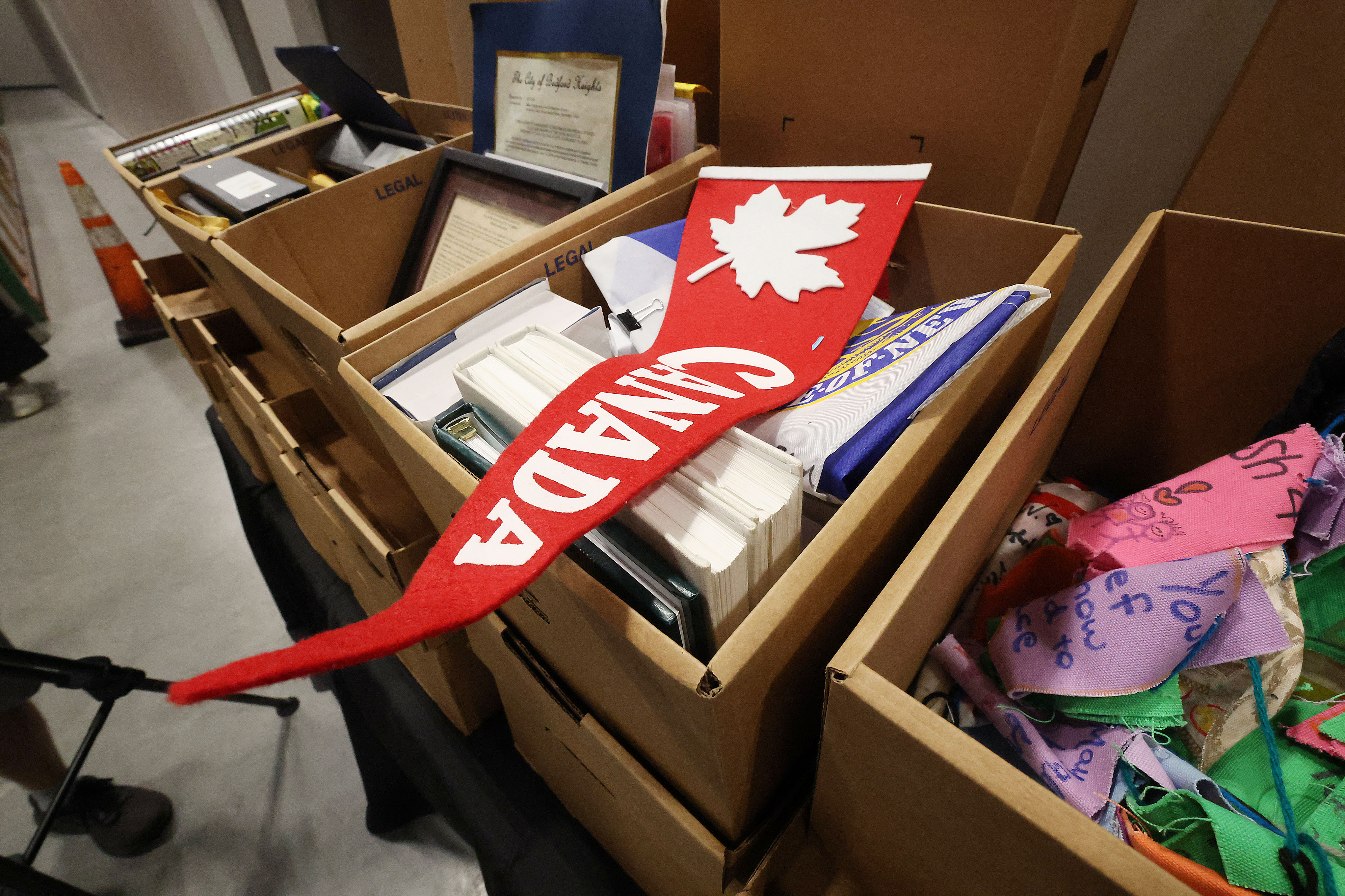 Many boxes from all over the world are among artifacts...