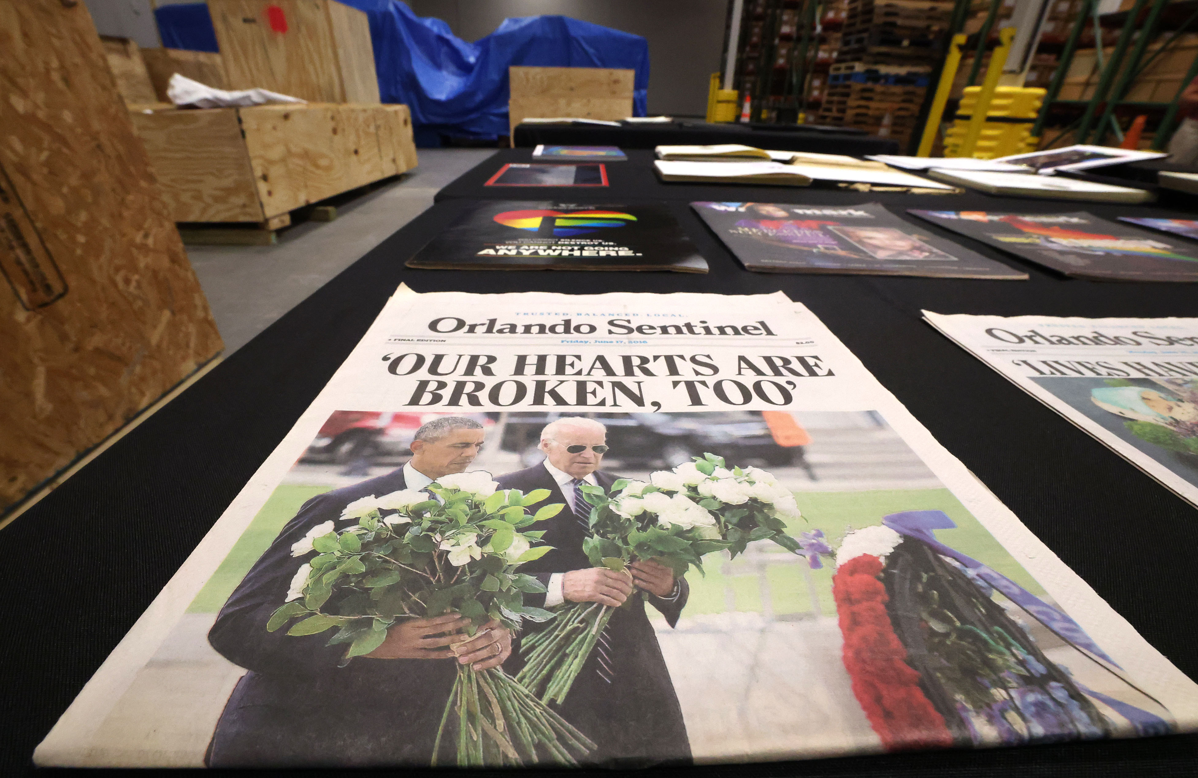 Front pages of the Orlando Sentinel are among artifacts and...