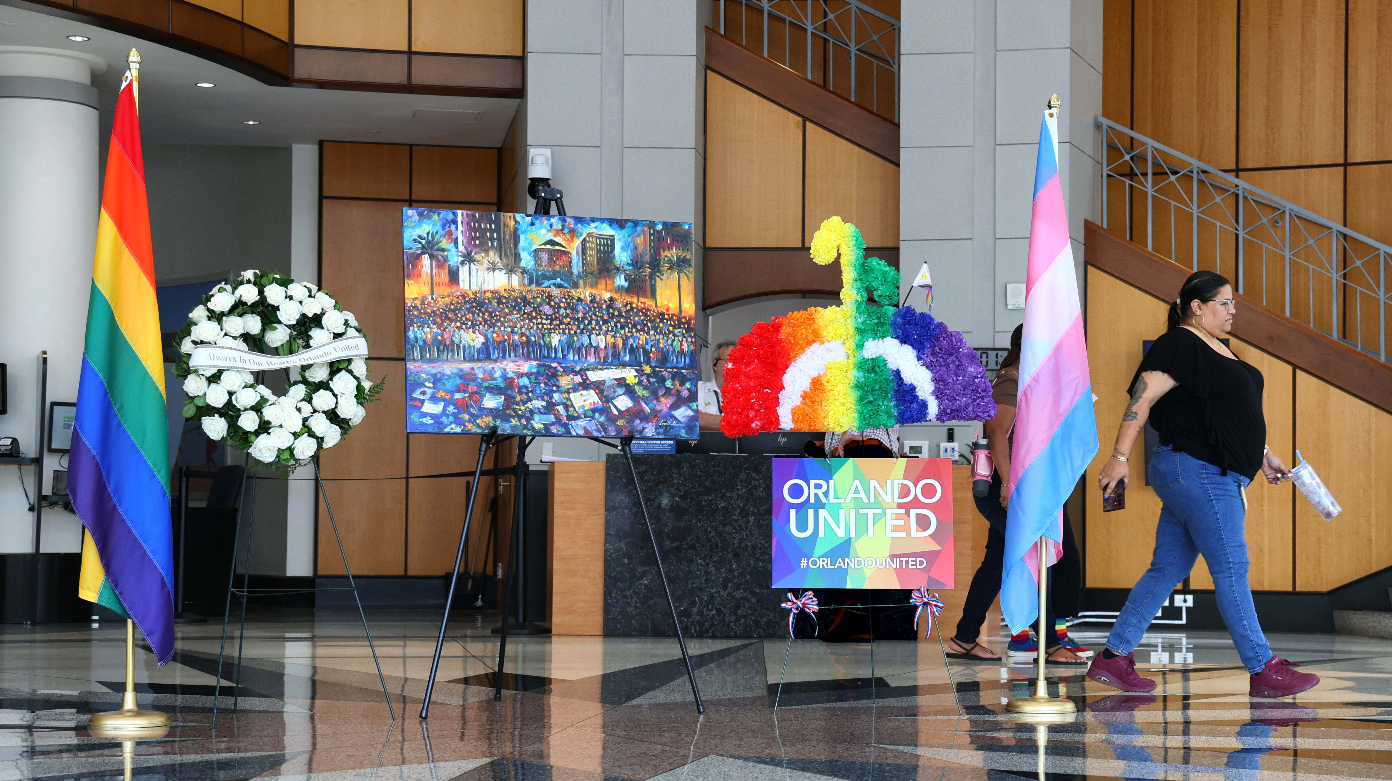 REMEMBERING PULSE â A memorial of flowers and flags in...