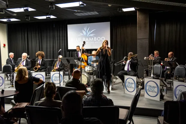 Blue Bamboo Center for the Arts reopened in the former Winter Park library building with a performance from the Orlando Jazz Orchestra, which featured vocal performances from Amy Parnell, on June 22, 2025. (Patrick Connolly/Orlando Sentinel)