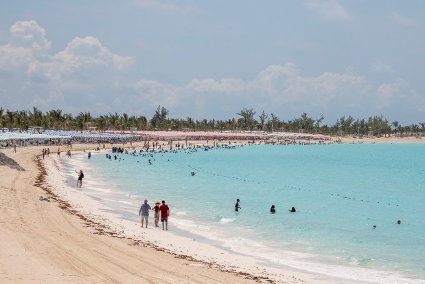 Carnival Sunrise guests enjoy a day in the sun at RelaxAway, Half Moon Cay, a private destination shared by Carnival and Holland America in The Bahamas, on June 1, 2026. (Patrick Connolly/Orlando Sentinel)