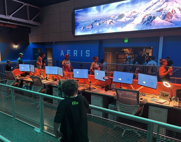 Interior queue of SeaWorld Orlando's Expedition Odyssey: Fire & Ice attraction, May 2026. (Dewayne Bevil/Orlando Sentinel)
