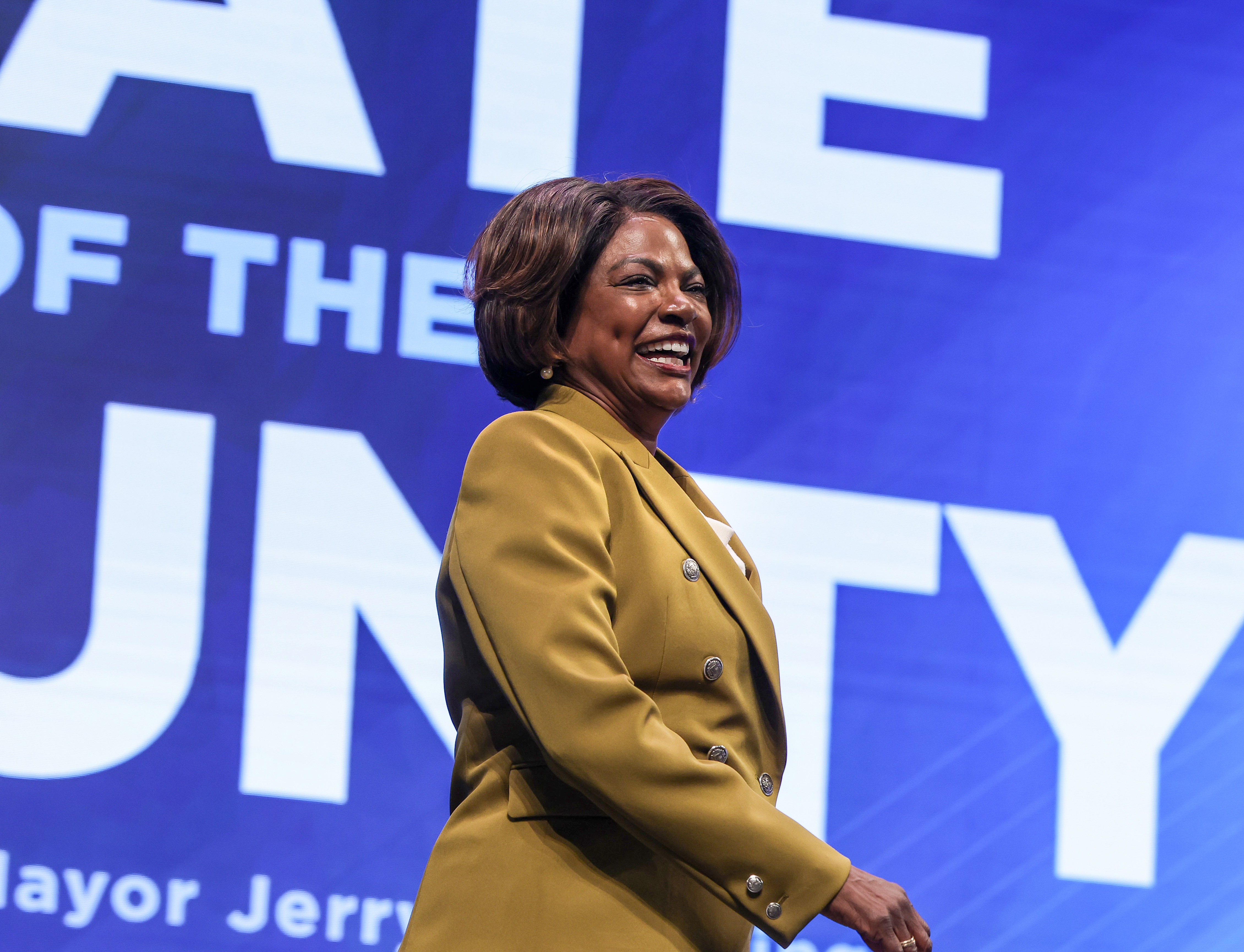 Val Demings takes the stage to introduce Orange County Mayor...