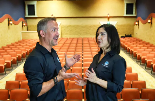 Dennis Morgan and Alina Williams say programming the Garden Theatre on Plant is important to them because Winter Garden is their community. (Joe Burbank/Orlando Sentinel)