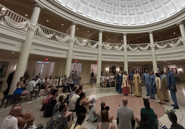 Voices of Liberty perform before Epcot visitors inside the American Adventure pavilion at the theme park. (Dewayne Bevil/Orlando Sentinel)