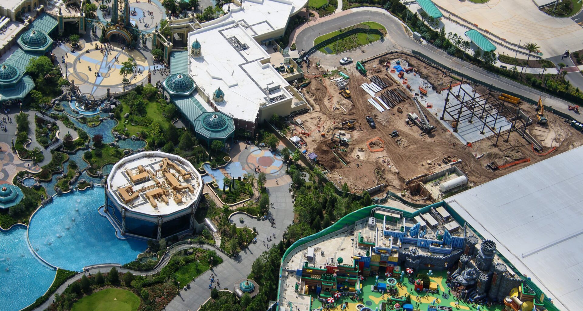 Construction is now going vertical on a future events center at Universal Epic Universe, with steel beams erected for the first major frame of the structure.
