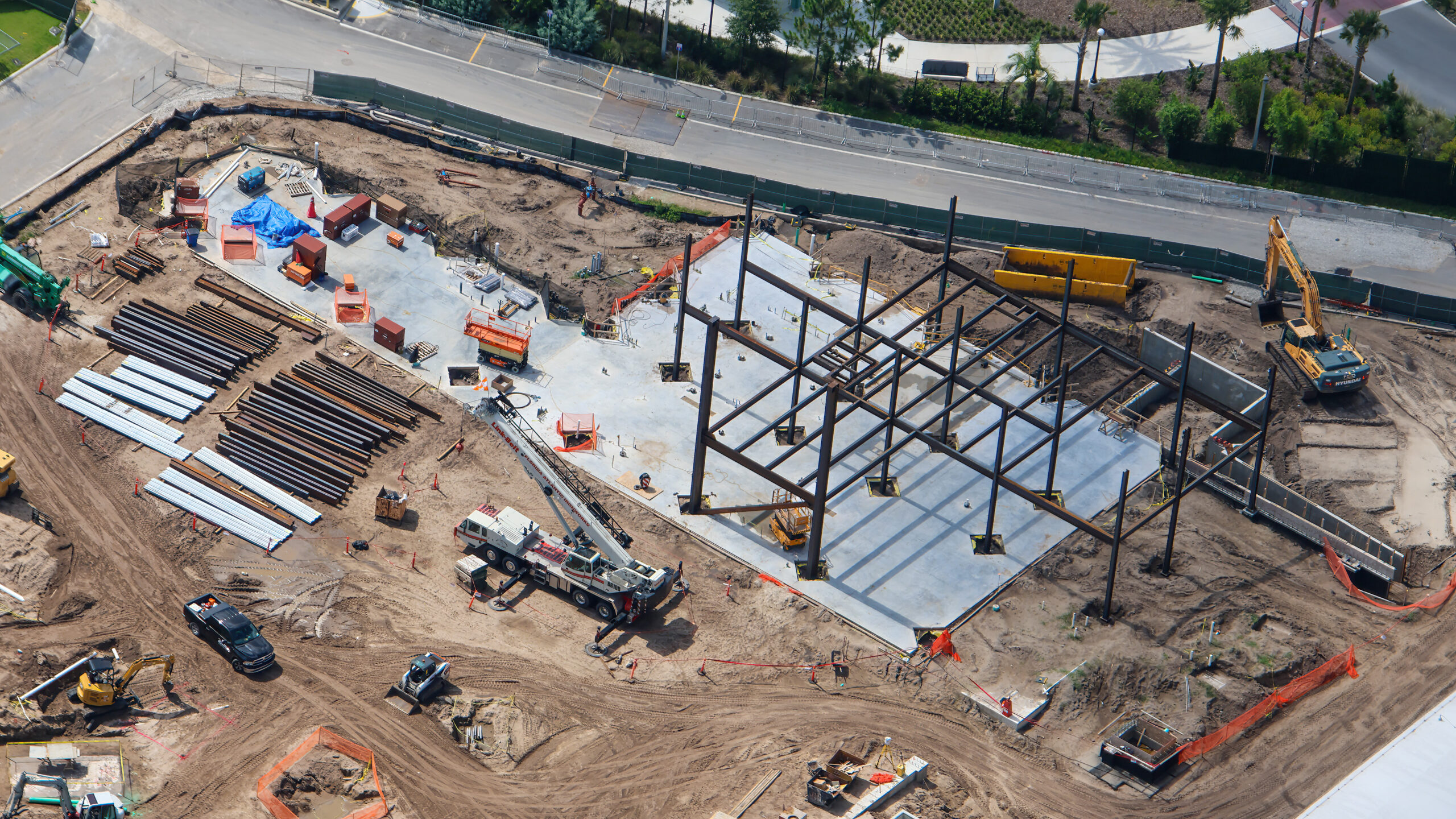 Construction is now going vertical on a future events center at Universal Epic Universe, with steel beams erected for the first major frame of the structure.