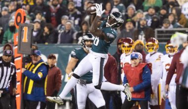 Dec 21, 2021; Philadelphia, Pennsylvania, USA; Philadelphia Eagles wide receiver Jalen Reagor (18) makes a catch against the Washington Football Team during the second quarter at Lincoln Financial Field.