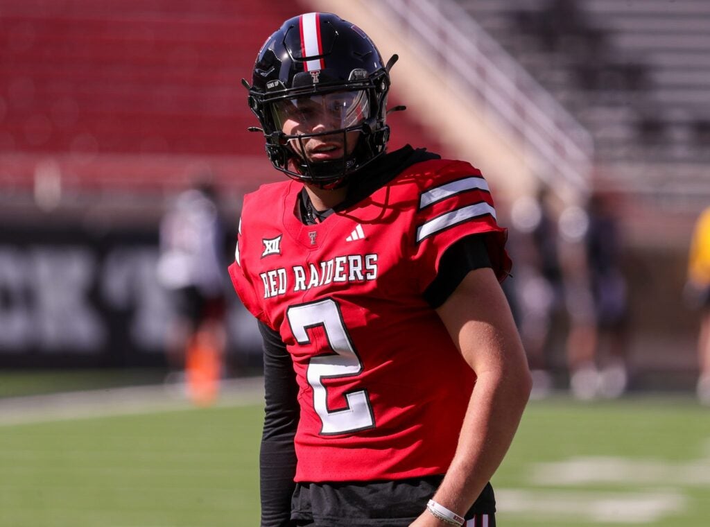 Texas Tech's Brendan Sorsby goes through warmups before the spring football game, Friday, April 17, 2026, at Jones AT&T Stadium.