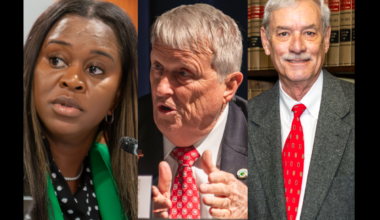 Commissioner Nadia Anderson, former Mayor Bryan Nelson and plaintiff William J. McLeod (L to R)