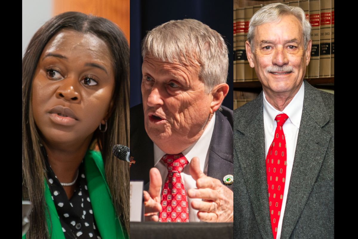Commissioner Nadia Anderson, former Mayor Bryan Nelson and plaintiff William J. McLeod (L to R)